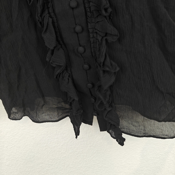 FRAME Silk Sheer Ruffle Long Sleeve V Neck Button Up Peasant Blouse Size XS - Picture 8 of 12